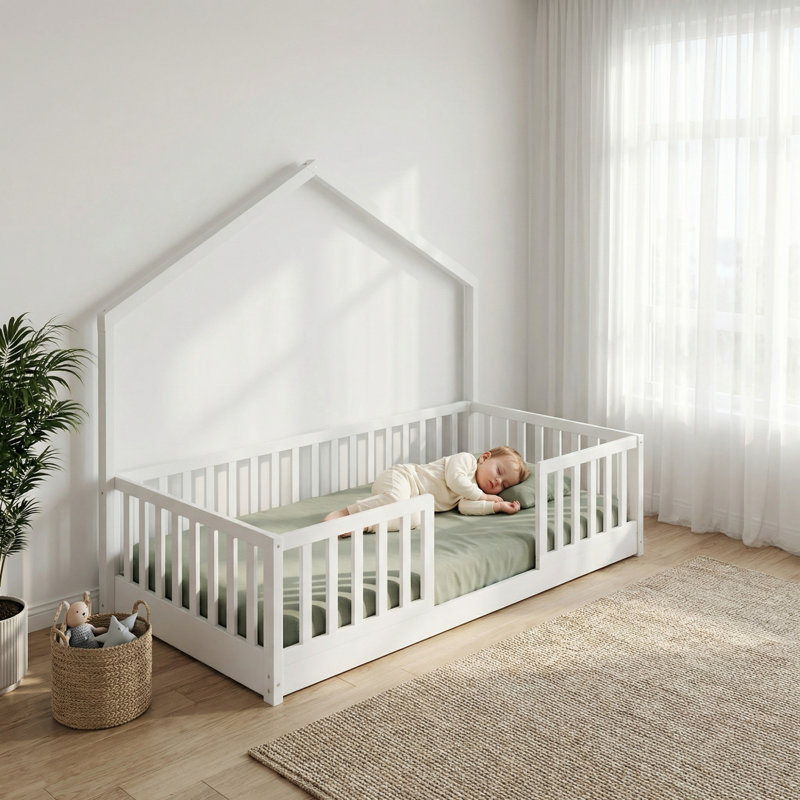 Lit simple au sol, Lit simple, Blanc