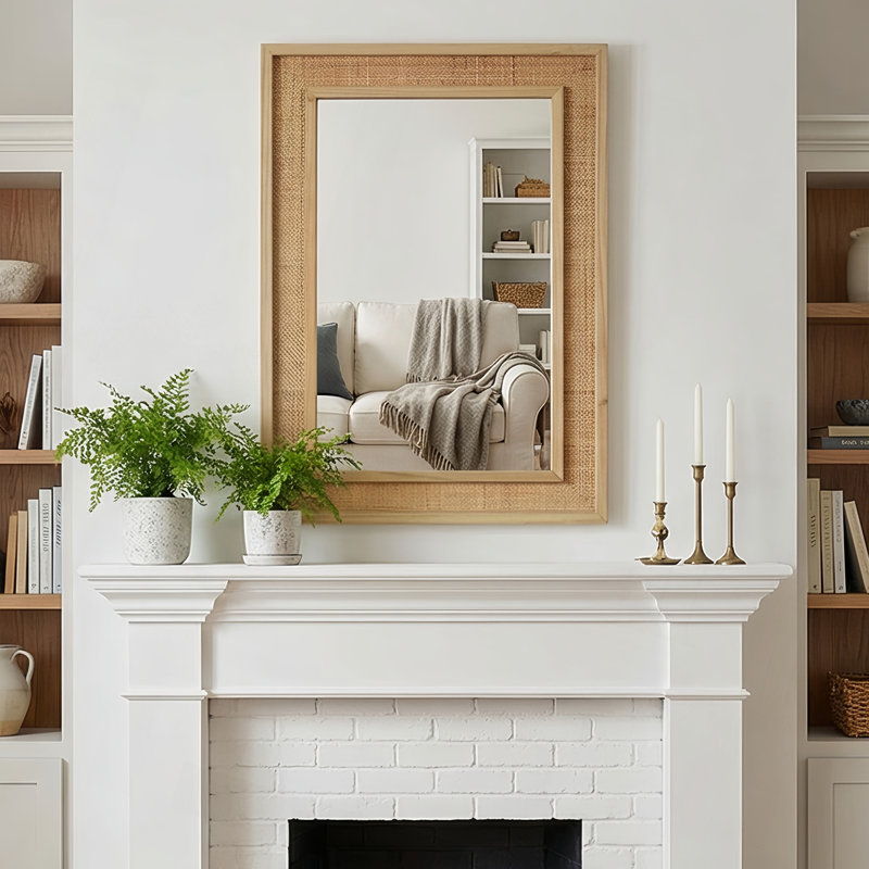 Miroir décoratif rectangulaire en bois massif 24 po x 36 po en bois naturel, 36" H x 24" W, Natural Wood