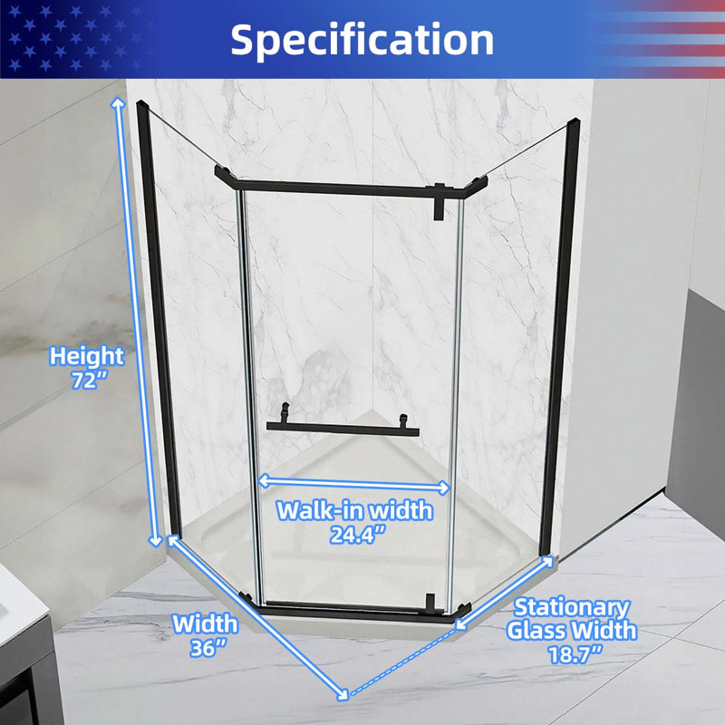 Rainlex 36" x 72" Matte Black Pivot Shower Door, 36×36×72 in, 6mm Tempered Glass, Black