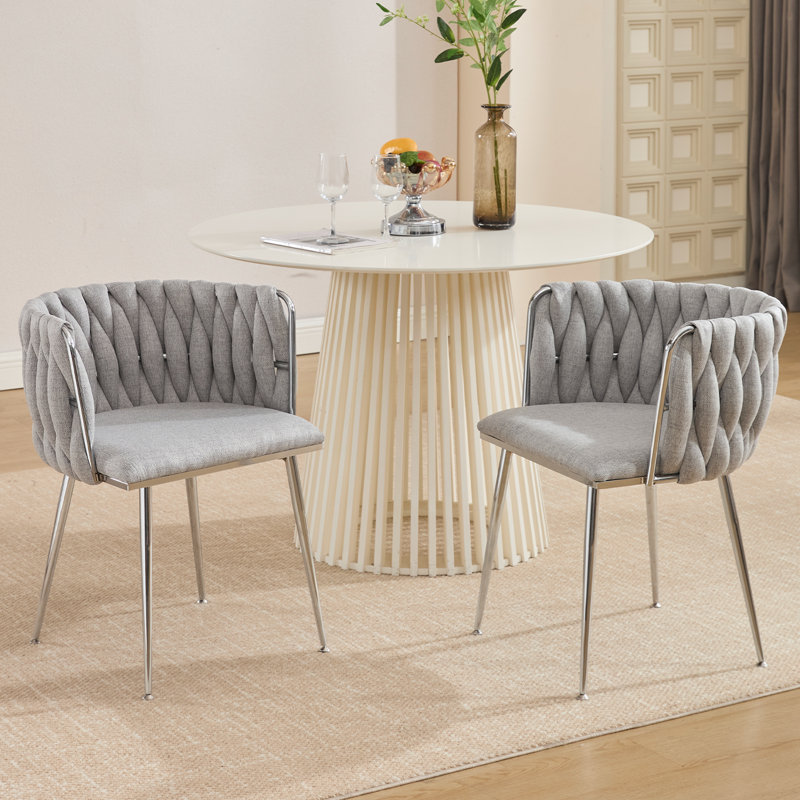 Uresti 17.75'' H Tufted Upholstered Metal Armchair, Gray Polyester Blend, Silver