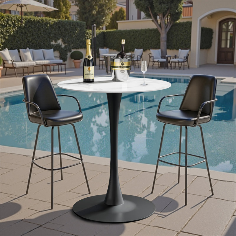 Table de bistro Sintered Stone Top, Blanc, Noir, H 39,37 po x l 29,92 po x P 29,92 po