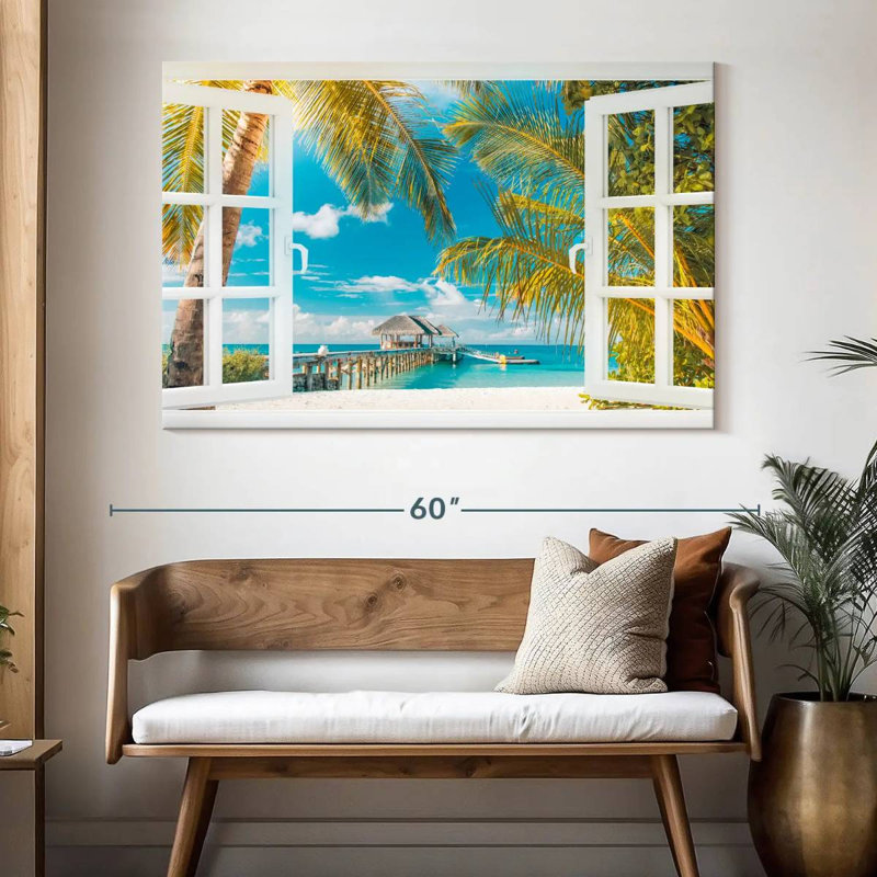 Faux fenêtre scène sur toile, H 51 po x l 34 po x P 1,25 po