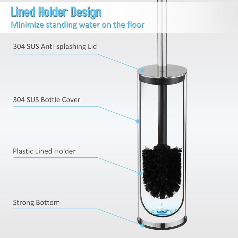 Stainless Steel Toilet Brush Long Bucket Stand Round Toilet Brush with Holder