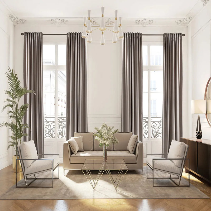 Rideau simple extra long et extra large en velours mat luxueux, 17 brun clair, L 52 po x L 72 po