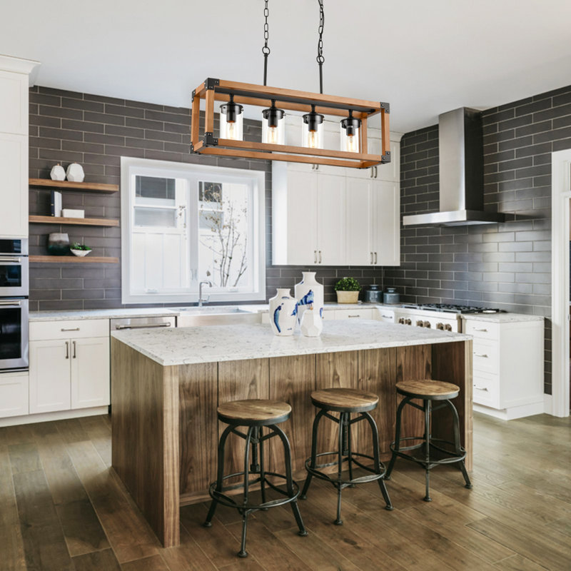 Lustre carré / rectangulaire à 4 lumières pour îlot de cuisine Volney