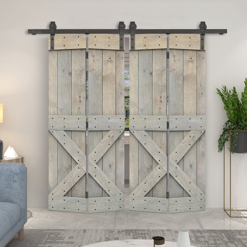 DIY Wood Double Bi-Fold Barn Doors with Sliding Hardware Kit, 44" x 84", Smoke Grey