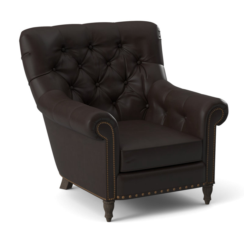 Kirby Leather Club Chair, #9 & #54 Natural, Aline Light Gray Stonewash Genuine Leather, Cobblestone