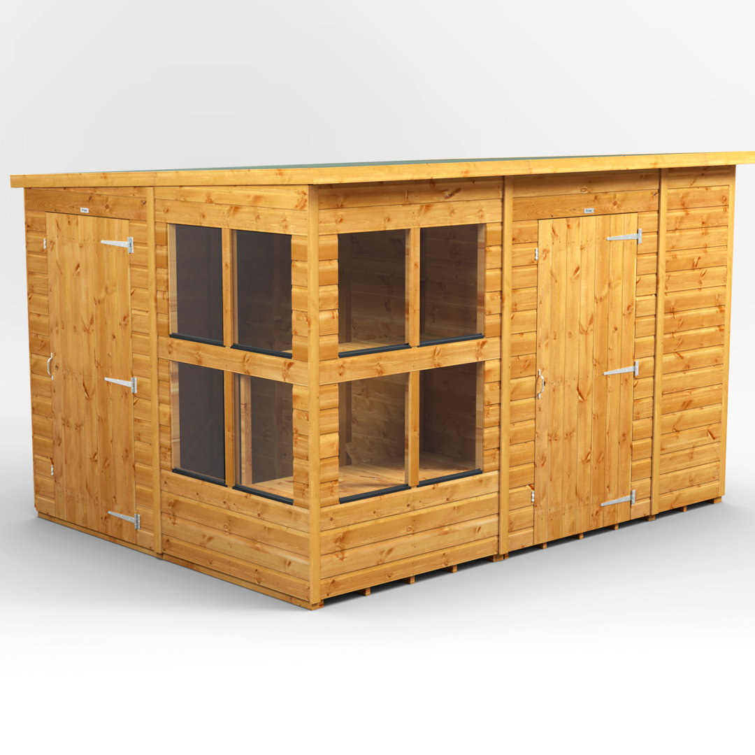 Power 10x8 Pent Potting Shed Combi - Brown - Side Store - Toughened Glass - 10 Year Guarantee - Image 2