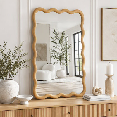 Wavy Rectangle Solid Wood Frame Mirror