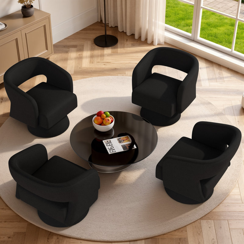 Fauteuil d'appoint pivotant en tonneau avec base pivotante à 360 ° Teddy Teddy, chaise longue moderne pour le salon ou la chambre à coucher