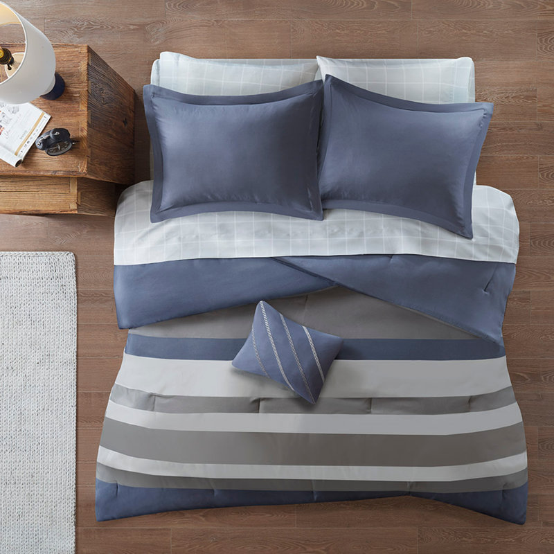 Ensemble d'édredon à rayures simple TG avec draps