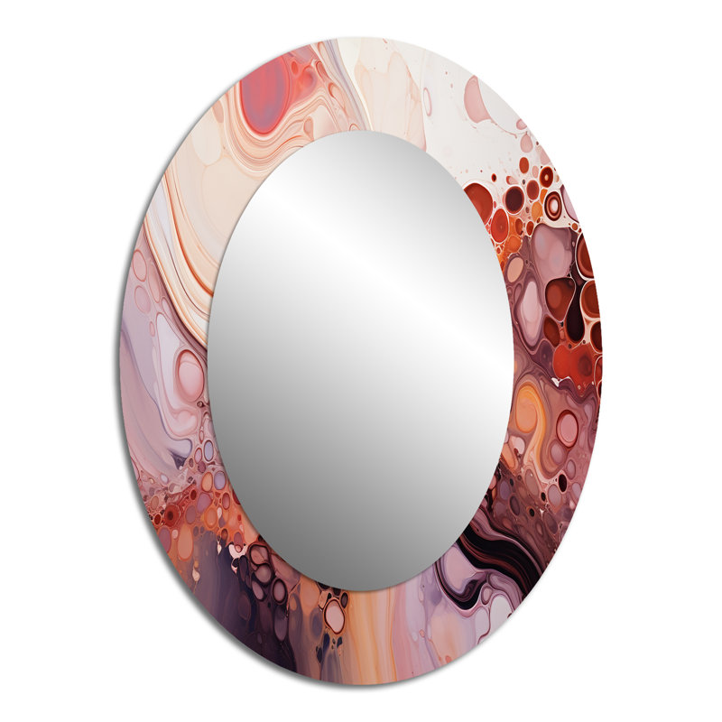 Grand miroir mural ovale rose sur métal à encre liquide rose II, 40 po x 30 po