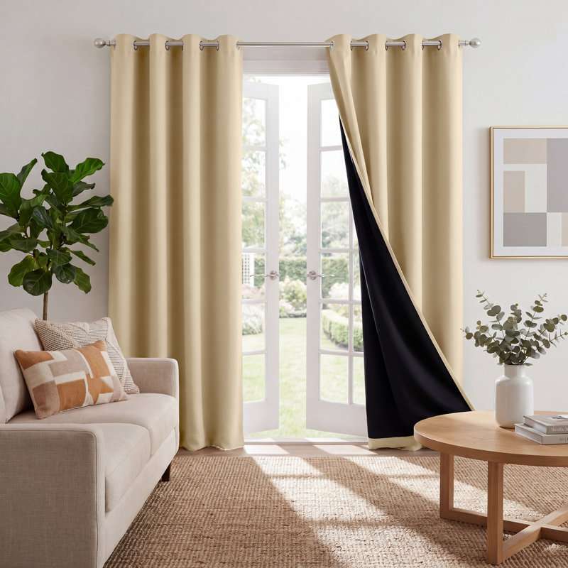 Panneaux de rideaux occultants 100%, rideaux bloquant la lumière froide et la doublure noire pour la chambre à coucher, rideaux à isolation thermique, 2 pièces
