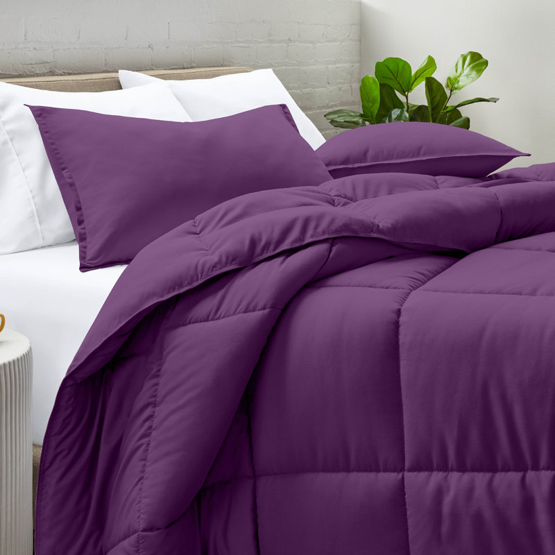 Ensemble d'édredon ultra-doux toutes saisons, Prune, Édredon double + 2 taies décoratives standards