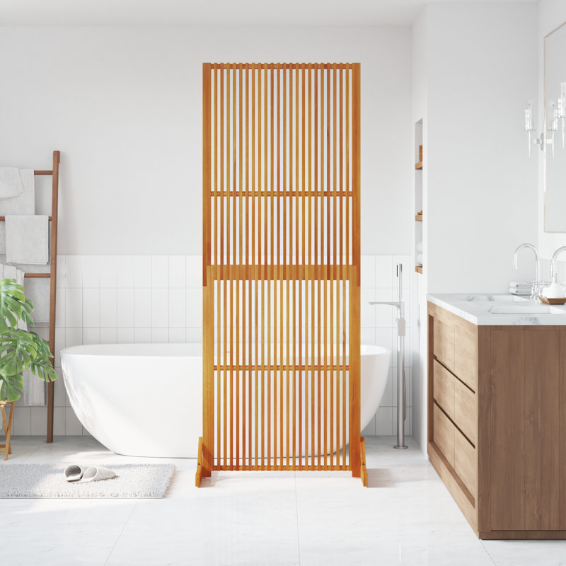 Privacy Screen Brown Solid Acacia Wood With An Oiled Finish, Steel, 200cm H x 79.5cm W x 50cm D