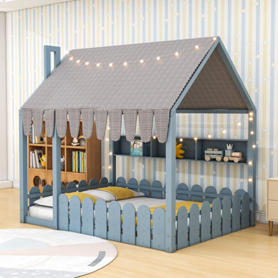 House Bed with Shelves and Enchanting Tent Lights