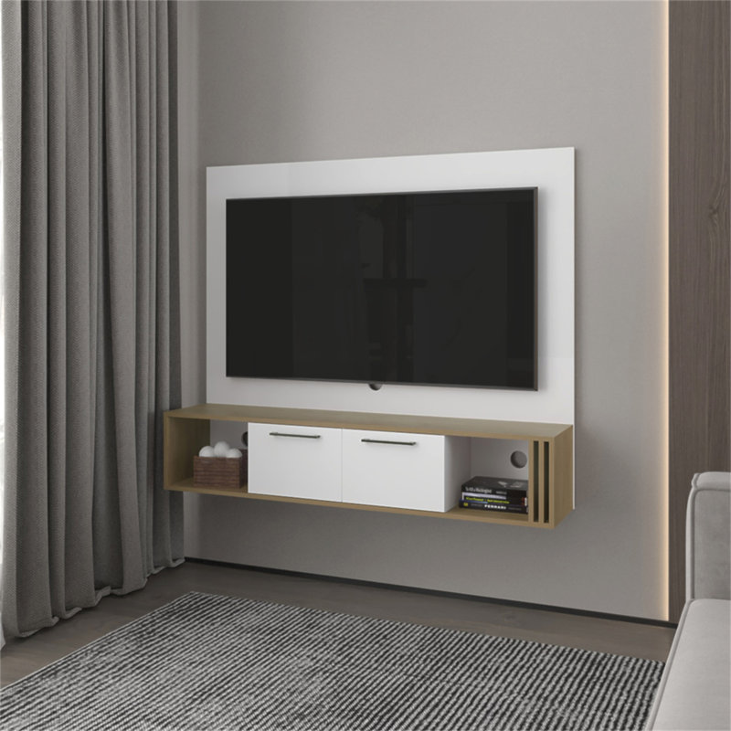 Meuble audio-vidéo Louisburg, blanc / Macadamia