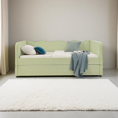 Divan-lit rembourré polyvalent 3-en-1 avec poches de rangement latérales gigognes Day Day, Gingham, idéal pour les espaces multiples