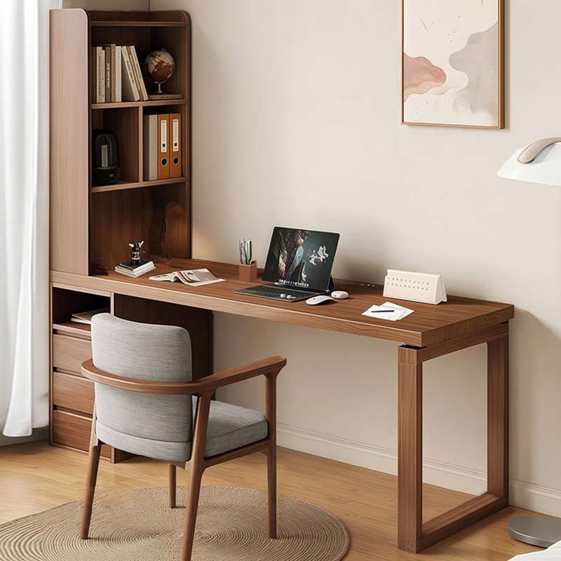 Bureau de direction rectangulaire brun en bois massif avec 3 tiroirs, bureau, Retour à gauche