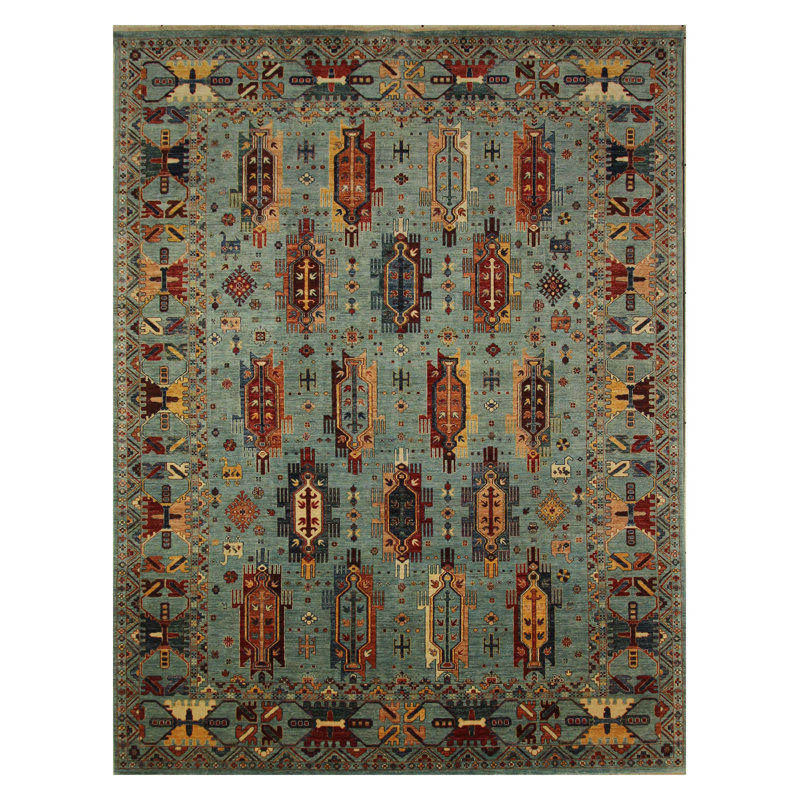 Wool Oriental Area Rug in Light Blue