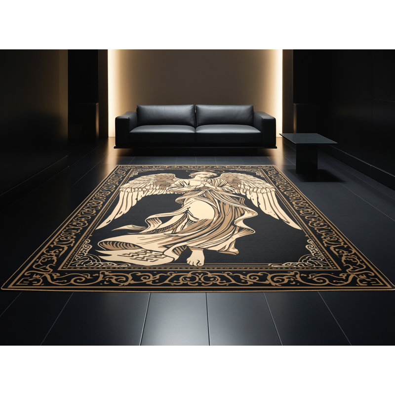 Tapis oriental moelleux doux et moelleux de style oriental noir Pitkin, 2 pi x 3 pi