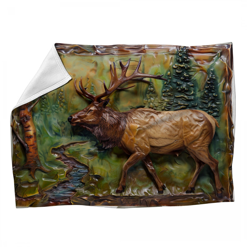 Jeté en polaire Elk Tile - Jets de faune pour canapés ou lits, L 60 po x l 50 po