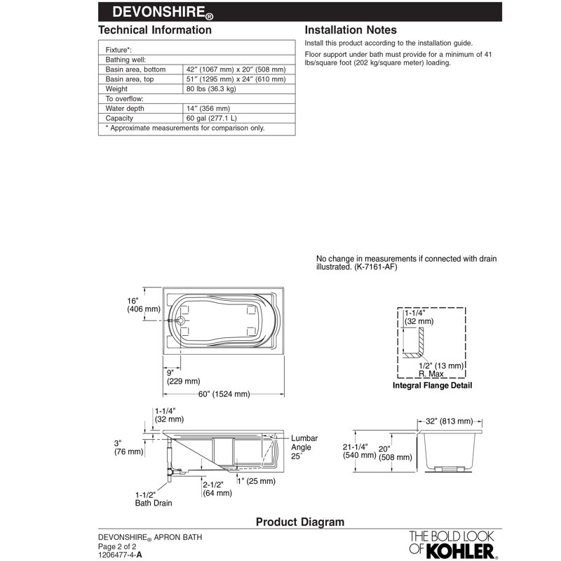 Devonshire 60" x 32" Alcove Soaking Acrylic Bathtub, Biscuit, Left
