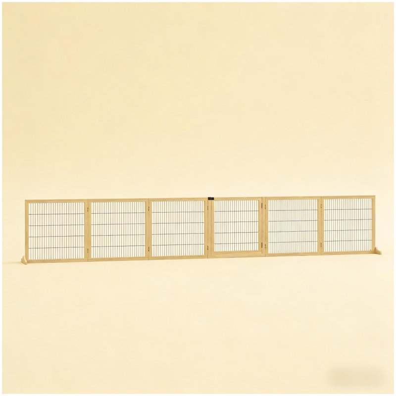 6-Panel Folding Dog,Wooden Pet Gate