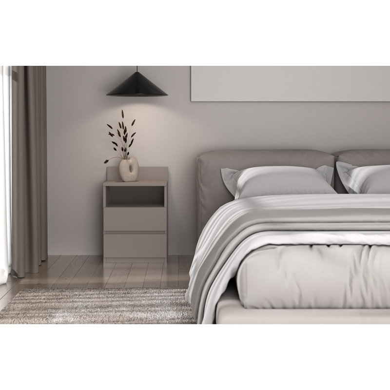 Abril 2 Drawer Bedside Table, Grey