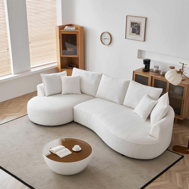 Curved Modern Modular Sectional Sofa With Mid - Century Boucle Design, For Bedroom And Left - Hand Placement