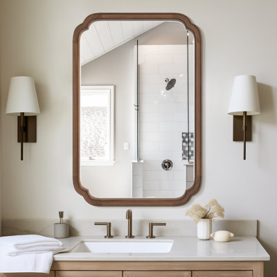 Solid Wood Accent Wall Mirror for Bathroom Bedroom