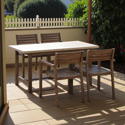5-piece Outdoor Acacia Wood Outdoor Dining Set Of 4,59.06-inch Rectangular Table With Umbrella Hole,suitable For Patio, Lawn, Garden, Poolside, & Indoor Use