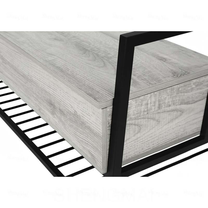 Banc d'entrée/couloir/rangement rectangulaire de 107 cm (42 po), stratifié gris, métal noir, style contemporain, Grey