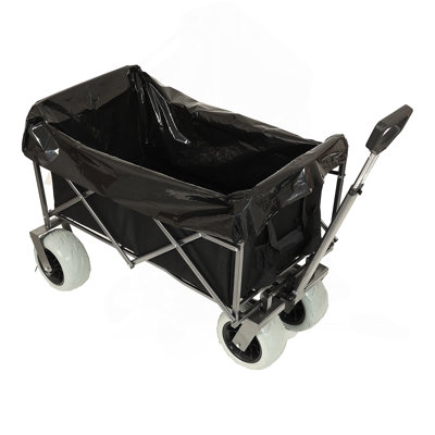 Beach Wagon With Big Wheels For Sand 500Lbs Capacity - All Terrain Steel Frame Utility Cart With 9" Pneumatic Tires, Collapsible Folding Design ,Strap With Multiuse Bag ,Black