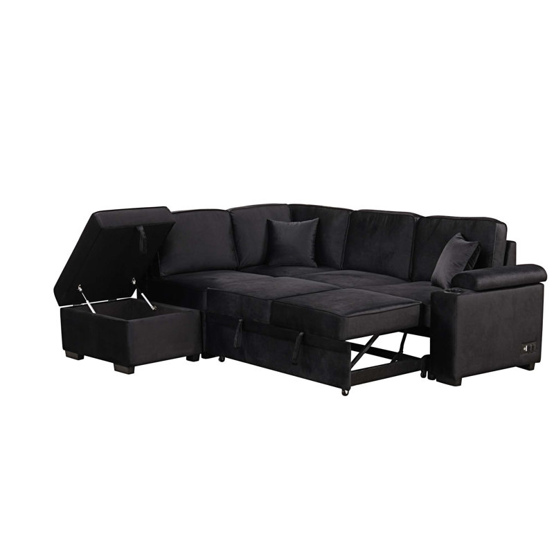 Canapé modulaire 3 pièces rembourré, Velours noir