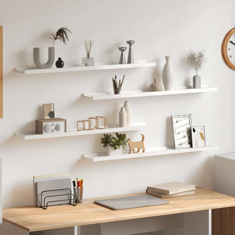 Wall Shelf Floating Shelf Wall Mounted Display Shelf for Photo Frame, White, 1.2'' H x 31.5'' W x 3.5'' D