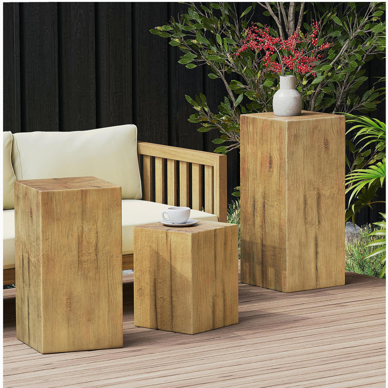Ensemble de tables d'appoint de style rétro naturel, tables de bout empilables, table d'appoint MGO à colonne carrée pour le salon, la chambre à coucher, le bureau, couleur naturelle