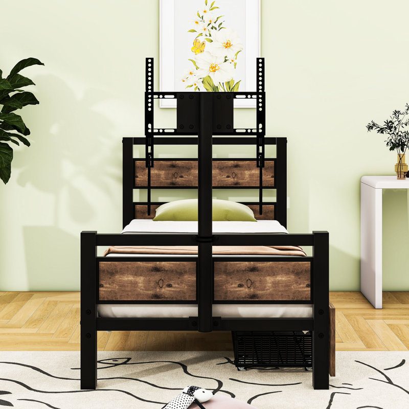 Twin Size Platform Bed with Rotatable TV Stand and Storage Drawers