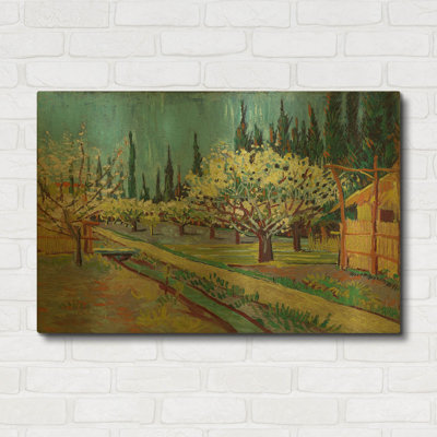 «Orchard Borded By Cypresses» par Vincent Van Gogh, art mural en métal doré, 36 po x 24 po