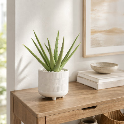 Fausse plante d'aloès 10 po en pot blanc en céramique
