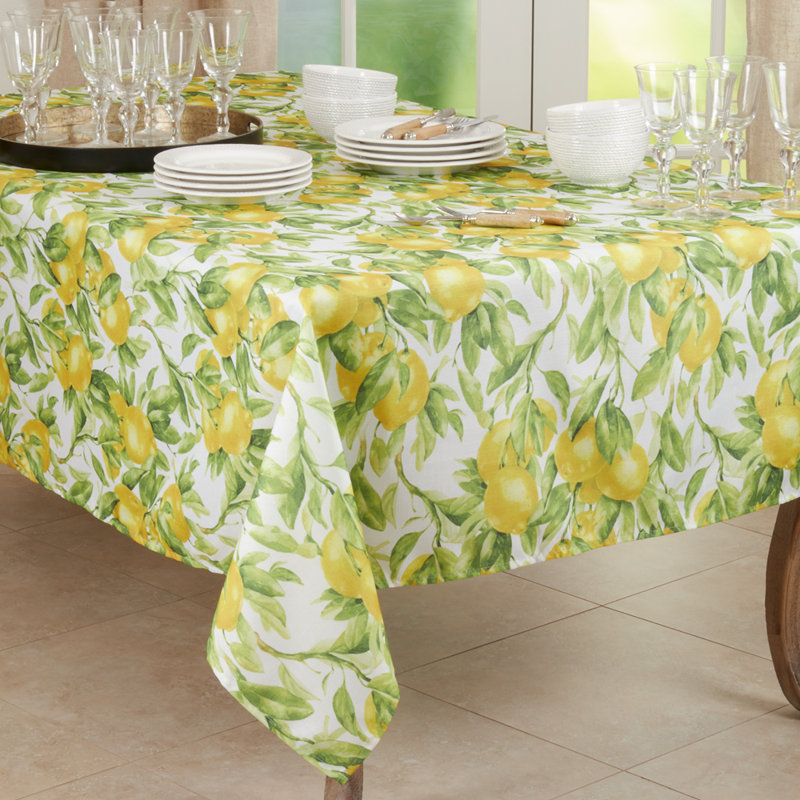 Lemon Printed Design Tablecloth, 90" L x 65" W