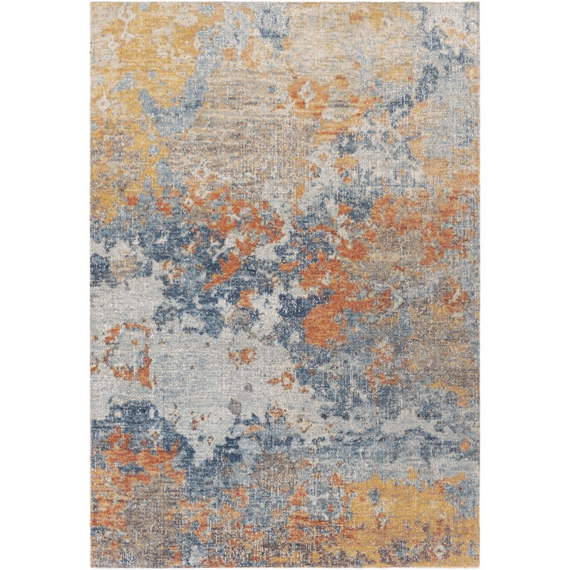 Mckamey Geometric Blue Indoor / Outdoor Use Area Rug, Rectangle 5'3" x 7'