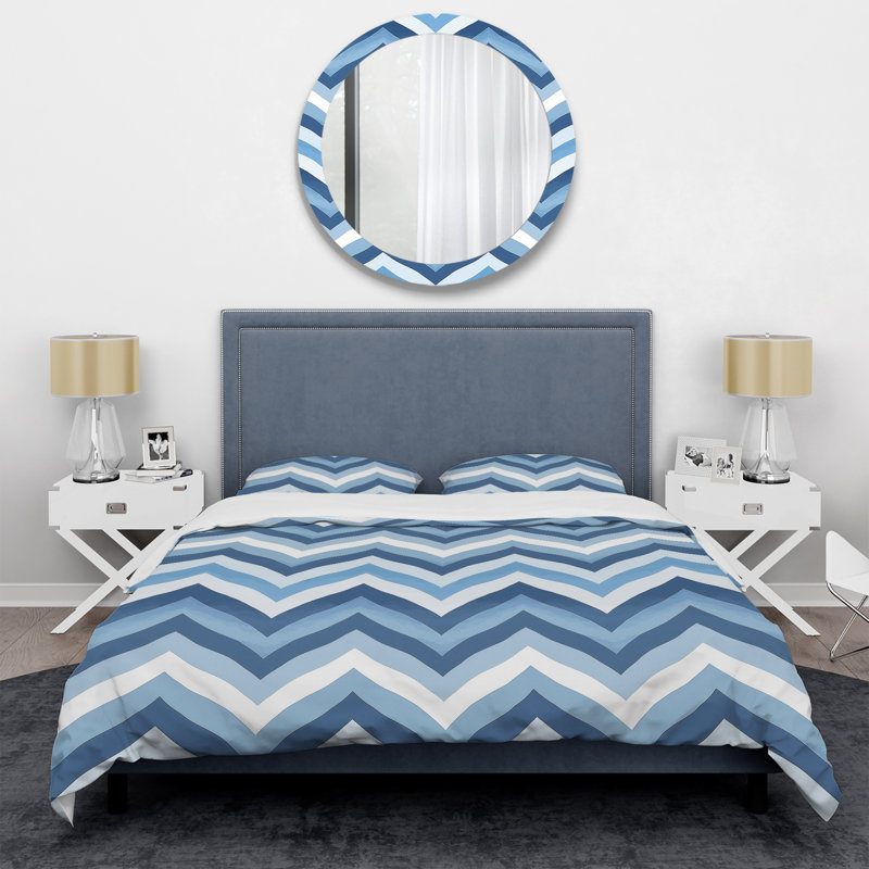 Ensemble de housse de couette moderne à chevrons bleu et blanc II, Housse de couette pour grand lit et 2 taies décor