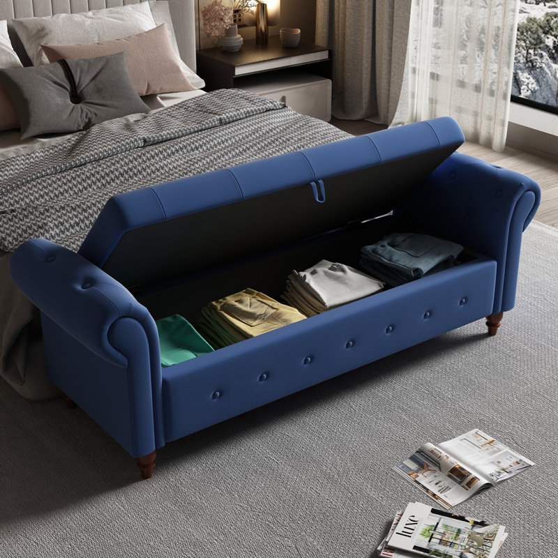 Banc avec siège capitonné et accoudoirs, Navy Blue
