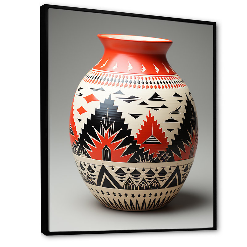 Poterie Native Pueblo sur toile, Cadre flottant noir, H 40 po x l 30 po x P 1,5 po