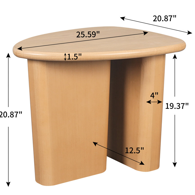 Table d'appoint fuselée en bois naturel, poids de 36,48 lb, fabrication stable et pratique avec deux pieds verticaux épais pour plus de stabilité