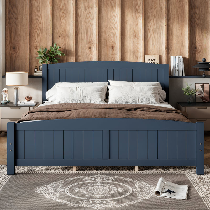 Lit plateforme King Size, cadre de lit en bois massif avec lattes de soutien, structure robuste, sommier non nécessaire, bleu