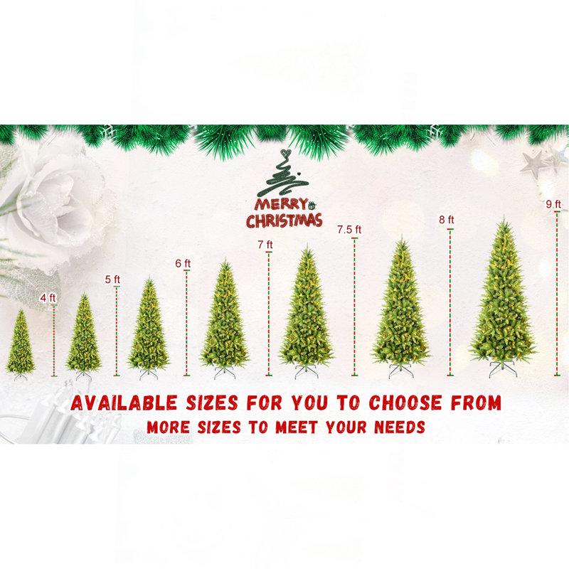 Arbre de Noël mince de 7 pi avec 400 lumières DEL blanc chaud - 1180 pointes en PE + PVC, conception à charnières peu encombrante, installation facile, support en métal robuste - arbre à crayons réaliste pour les petits espaces