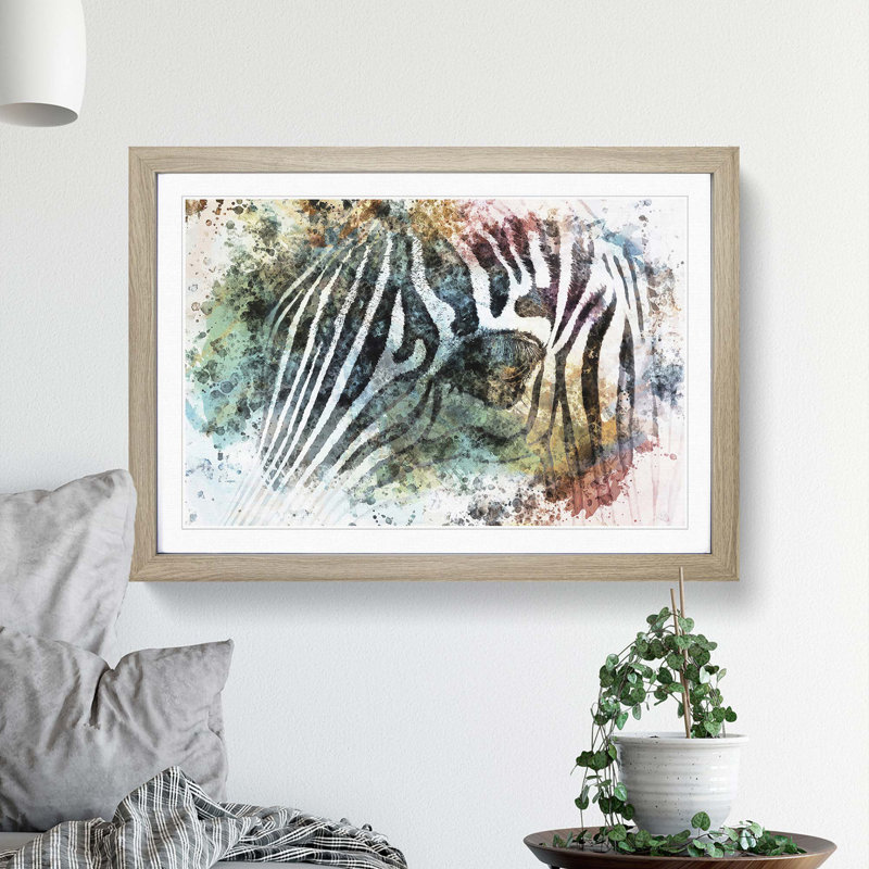 Portrait of a Zebra in Abstract - Picture Frame Painting Print on MDF, Oak, 50cm H x 76cm W x 2cm D