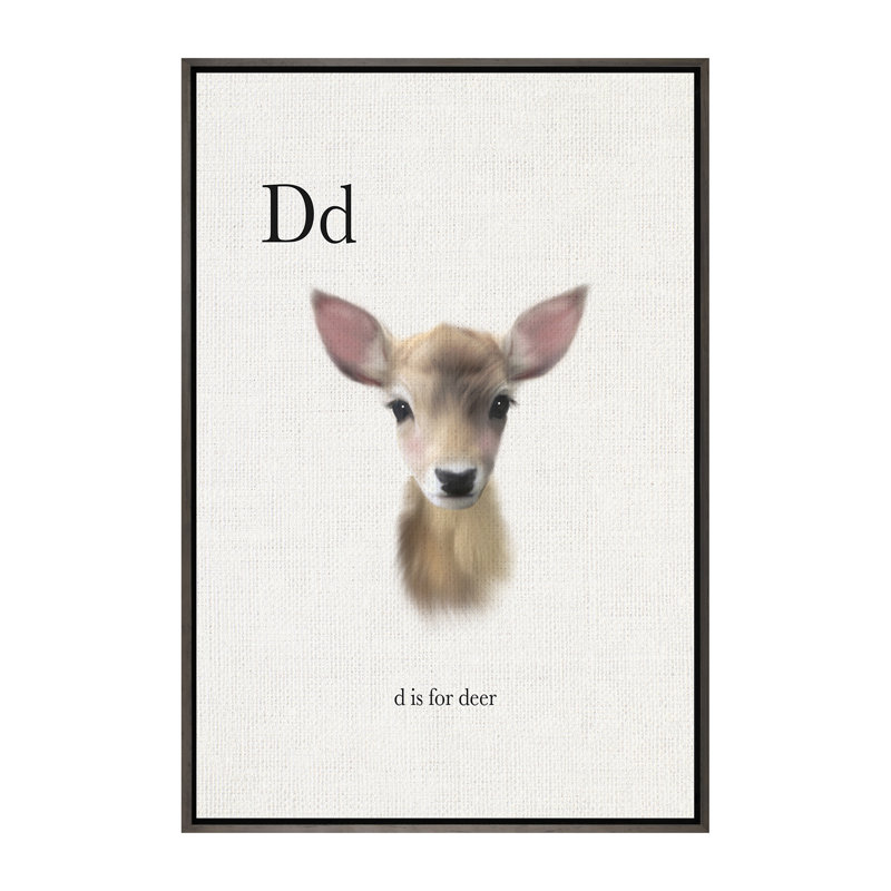 Décoration murale pour enfants «D Is For Deer», H 60 po x l 40po x P 1,5 po, Toile avec cadre gris foncé rustique